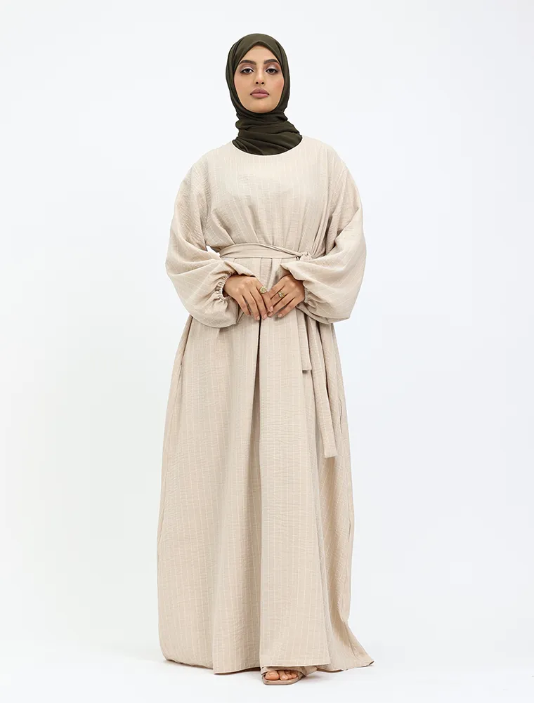 Beige Stripe Linen Feel Essential Abaya